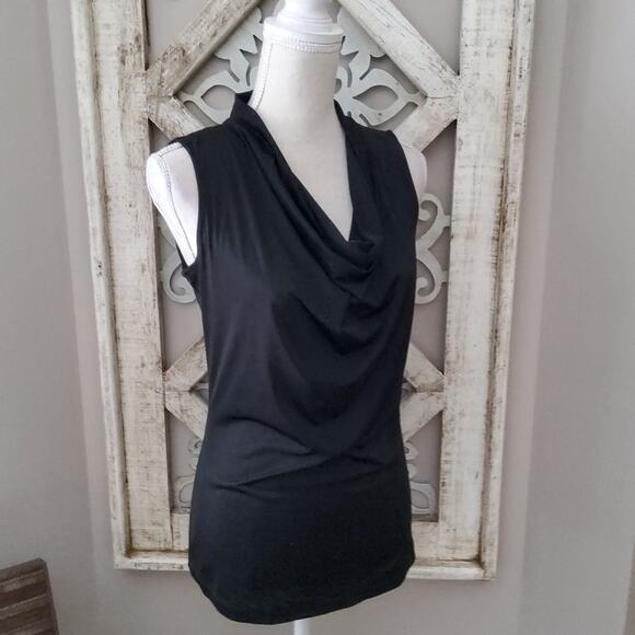 Worthington Women's Sleeveless Drape Neck Tank Top in Black Size Small Stretch - Picture 1 of 4